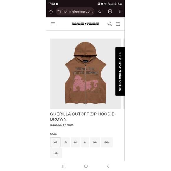 Homme + Femme Guerilla Cutoff Zip Hoodie Black - Picture 3 of 8